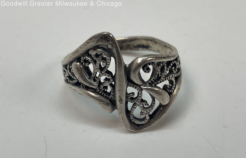 925 Sterling Silver Filigree Ring 3.2g