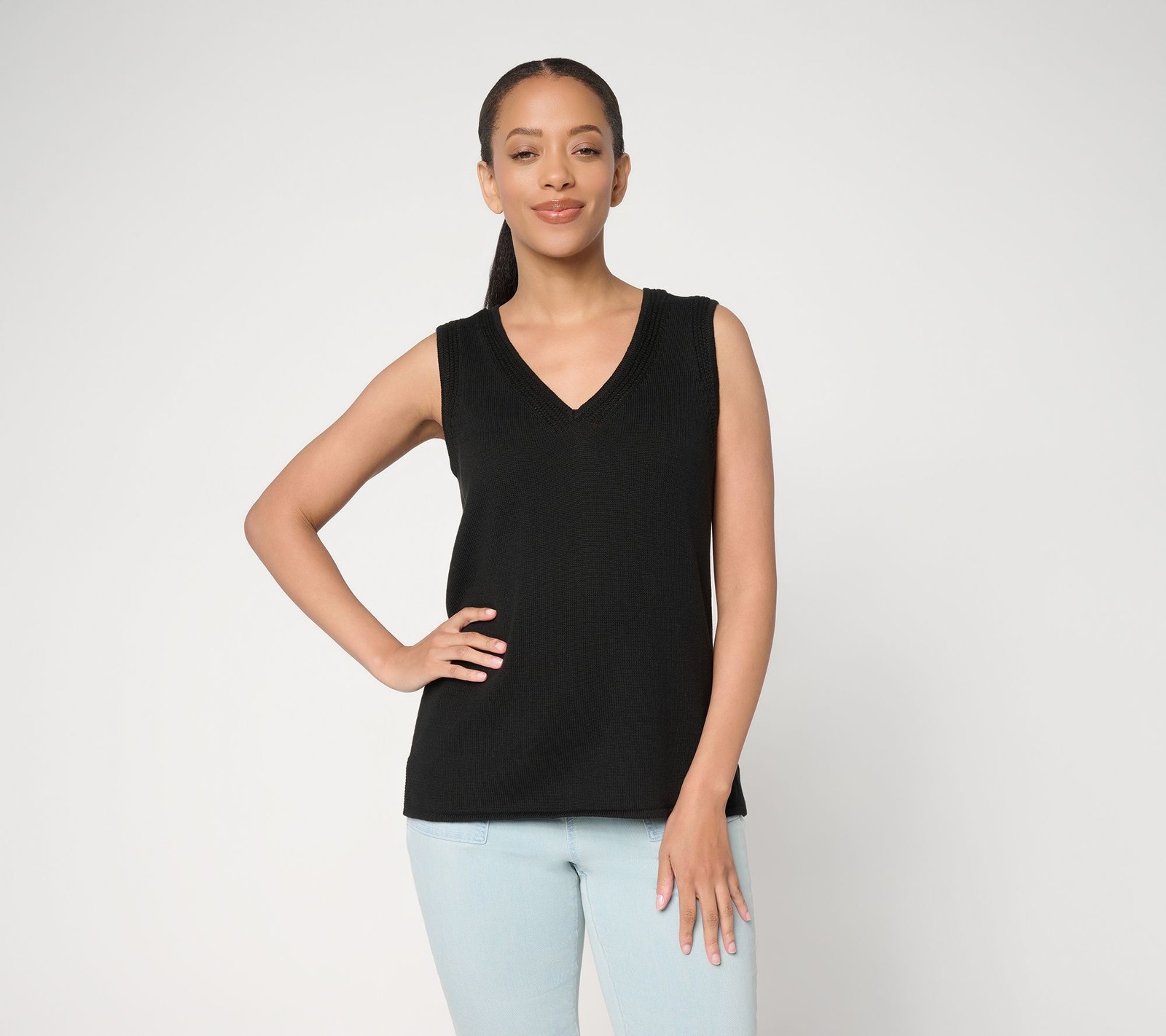 Belle by Kim Gravel V Neck Sweater Tank Black XS New