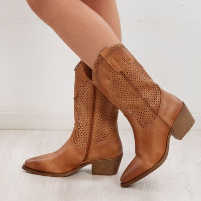 Women's Summer Western Texan Boots Perforated Shoes TOOCOOL 6Y220