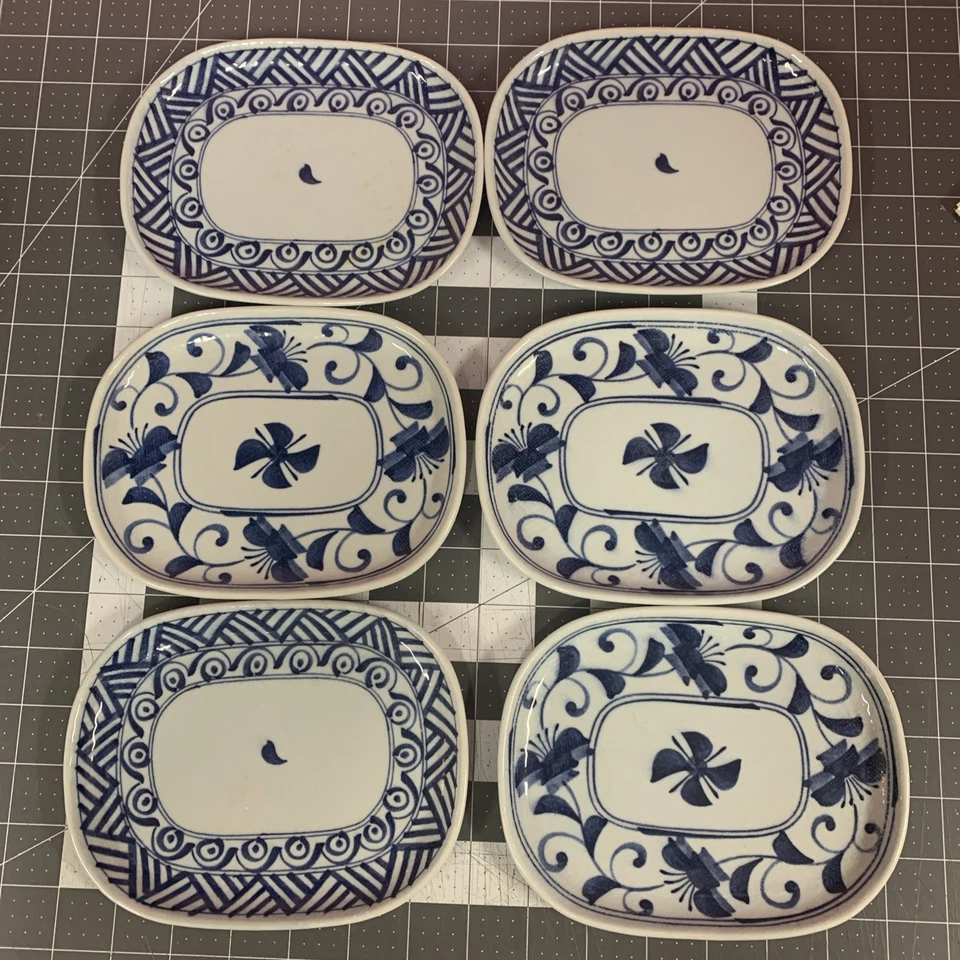 6 Platos de Cerámica Blanco Azul Espiral Diseño Flor Plato Decoración Hogar Foto 2 de 4