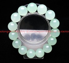 Natural 14mm Light Green Chalcedony Gemstone Round Beads Stretch Bracelet 7.5in