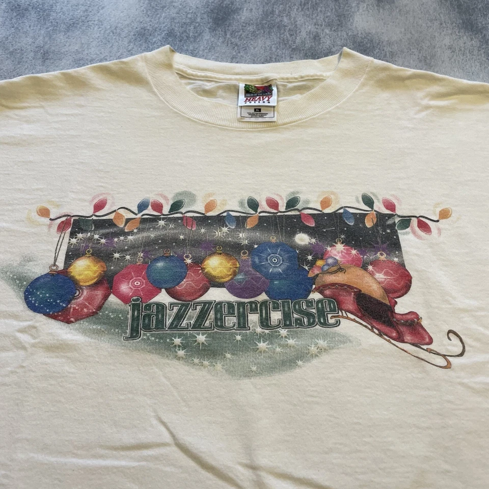 Camiseta JAZZERCISE Vintage Años 90 Adulto Talla XL Blanca con Adornos de Navidad Foto 4 de 4