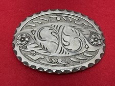 VINTAGE CHAMBERS BELT BUCKLE ORNATE SOUTH WESTERN FLOWER DESIGN COWGIRL
