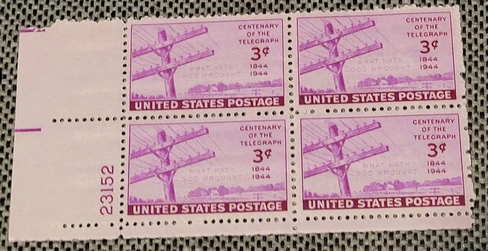 SCOTT#924 3¢ TELEGRAPH CENTENARY-BLOCK OF 4-MNH/OG-F/VF-1944-BRIGHT RED VIOLET - Image 2 of 3