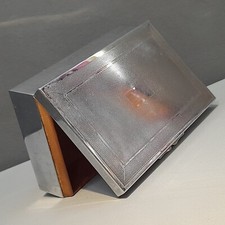 Metal Storage Trinket Stationary Box Wood Lined Solid Condition Cigarette Box