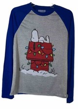 S Snoopy Christmas Blue/gray Graphic Women Pajama Top Long Reglan Sleeve