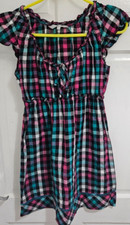 Red Herring size 10 ladies red checked short dress cap sleeves lace detail