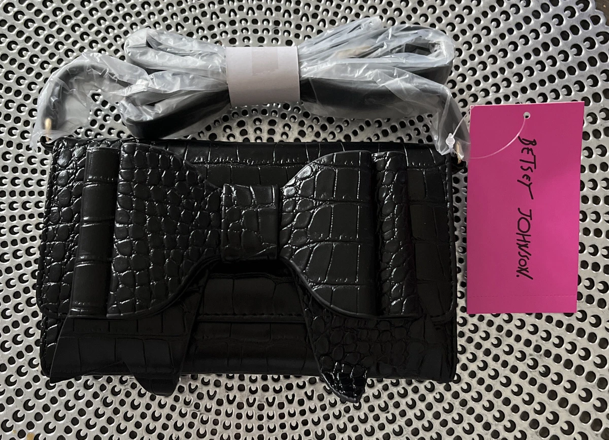 Betsey Johnson Black Croco Wallet On A String With Bow New