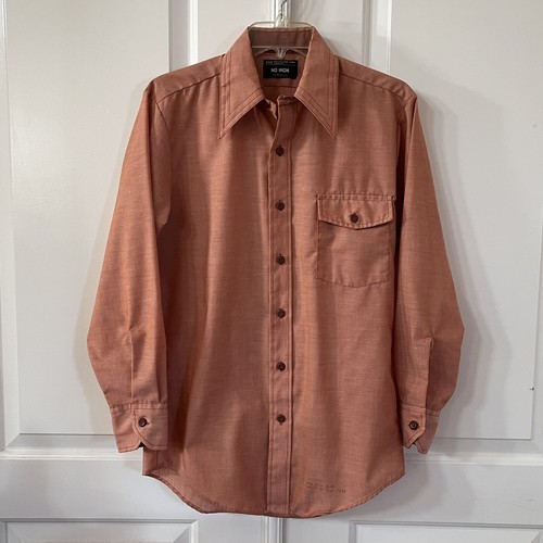 VINTAGE Men's JC Penny No Iron Men Shirt 15 32 Orange Long Sleeve Dress Shirt - Picture 2 of 9