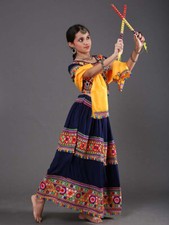 Girls Gujarati Garba Dandiya Dance Costume Blue with multicolor embroidery work