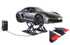 E4G MR35TD-3020 Portable Mid-Rise Scissor Lift – 3.5 Ton, 1ph - Red Ramps