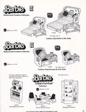 VINTAGE AD SHEET #3455 - 1984 MATTEL - BARBIE WICKER FURNITURE