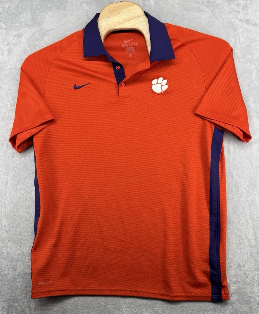 Nike Dri-Fit Clemson Tigers Golf Polo Shirt Orange Men's NO SIZE TAG 23x30