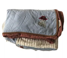 Wendy Bellissimo Baby Blanket Dalmatian DOG Blue Chambray Quilt Ivory Chenille