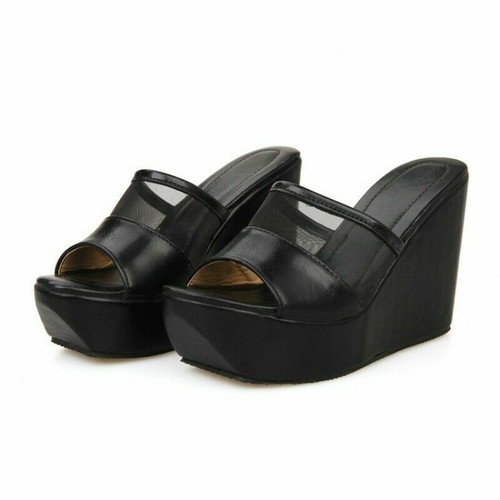Damen-Sandalen Keilabsatz Netz atmungsaktiv Slipper Freizeit offene Zehenpartie Slipper - Bild 13 von 27