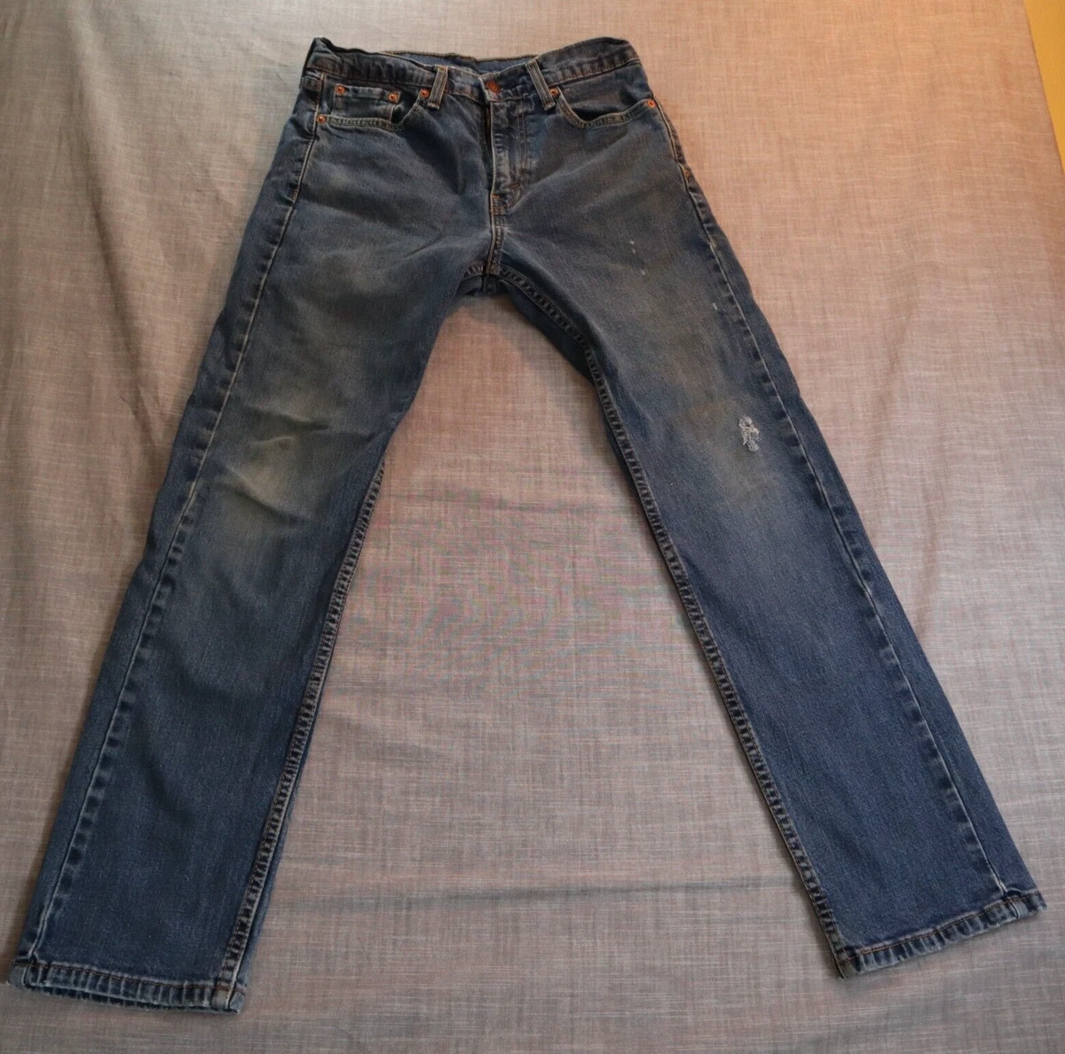 LEVIS 505 Jeans Mens Size 30x30 Blue Medium Wash DISTRESSED