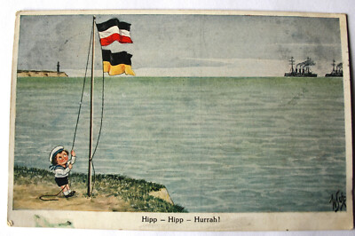 AK Hipp - Hipp - Hurray!, sailor child raises the flags, artist signed