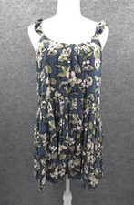 Free People Mini Dress Tunic Womens Small Sleeveless Pleated Lined Green Floral