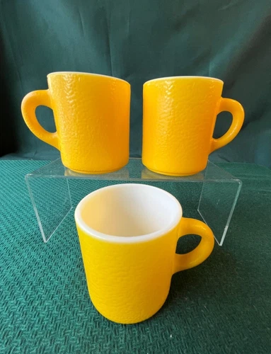 Vintage Hazel Atlas Yellow Orange Peel Coffee Mug Set Of 3