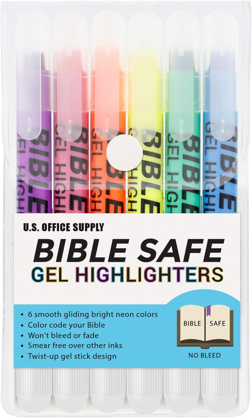 Bible Safe Gel Highlighters, 6 Pack - Yellow, Orange, Pink, Purple, Green, Blue-image