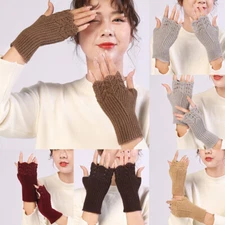 Womens Fingerless Gloves Wool Knitted Mittens Wrist Half Finger Short Gloves / '