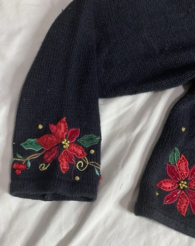 Heirloom Collectibles Christmas Crop Ugly Sweater Cardigan XL Holiday Poinsettia - Picture 6 of 12