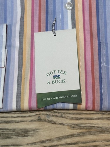 NWT Cutter & Buck Mens Medium Striped Long Sleeve Button Down Up Shirt - Picture 2 of 4