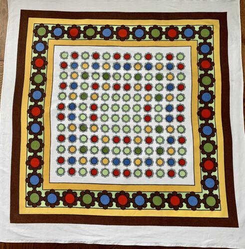 Retro Stylized Flowers Tablecloth Geometric Dots Circles REDUCED TO CLEAR! - Picture 1 of 5