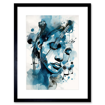 Melody Muse a Musician's Vision in Midnight Blue gerahmter Kunstdruck Bild 9 x 7 Zoll