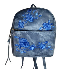 Women's Girl's Floral Flower Embroidered Mini Backpack Blue Topical Floral