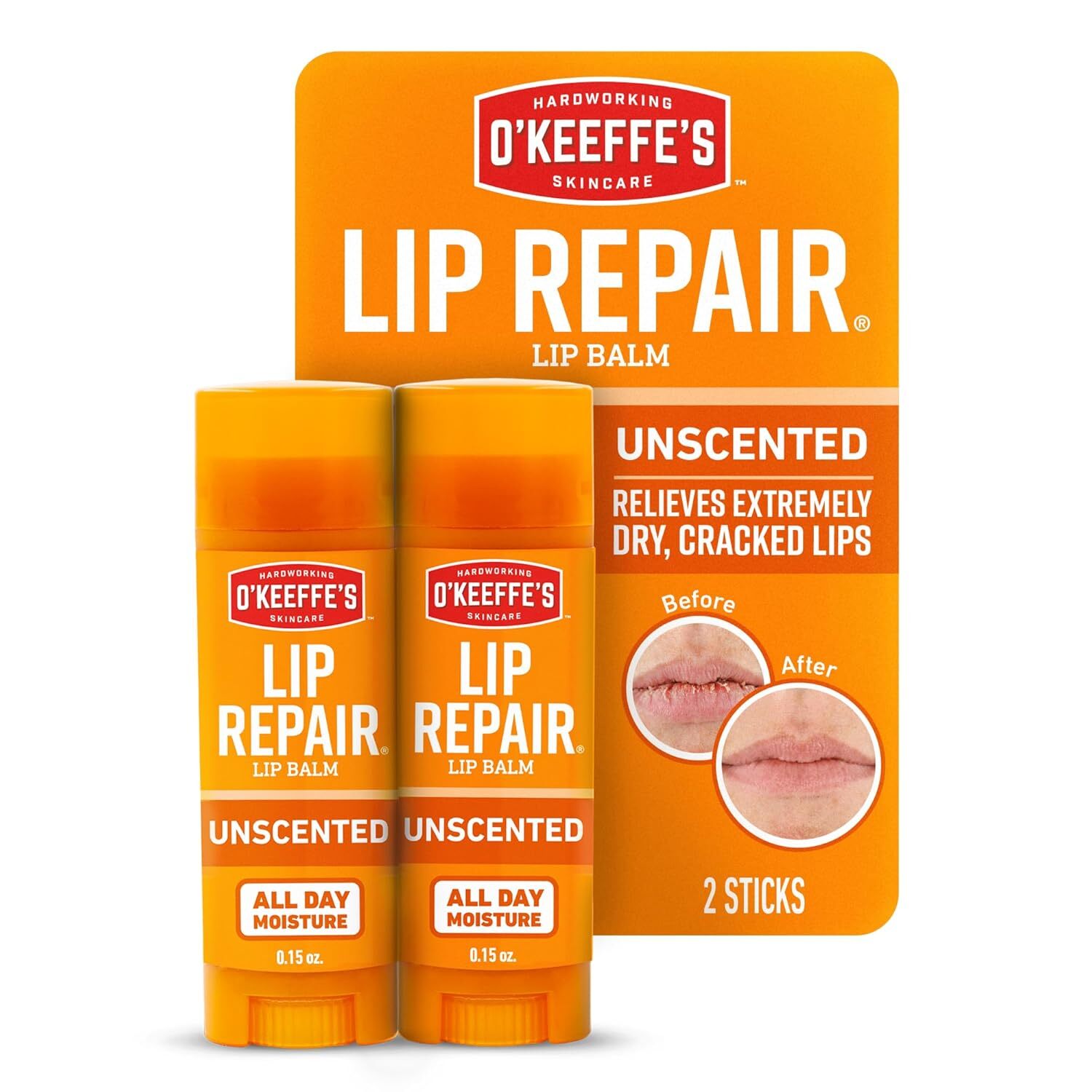 O'Keeffe's Unscented Lip Repair Balm Twin Pack for Dry Cracked Lips