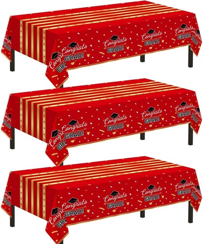 3 Pack Graduation Tablecloth2025 Graduation Party DecorationsRed and Gold - Picture 9 of 32
