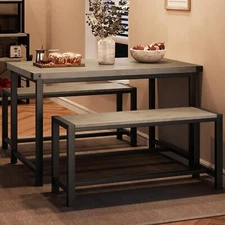 Kitchen Dining Table Set for 4 People Dinner Table with 2 Bench for Dining Room