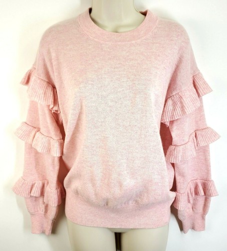 J. Crew Sweater Womens XS Pink Ruffle Sleeve Wool Blend Knit Jumper - Picture 1 of 11