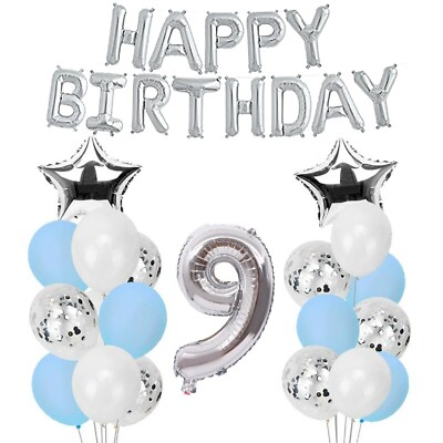 Happy Birthday Luftballons Silber Motiv 16. 18. 22. 40. Zahl Alter Set Ballons