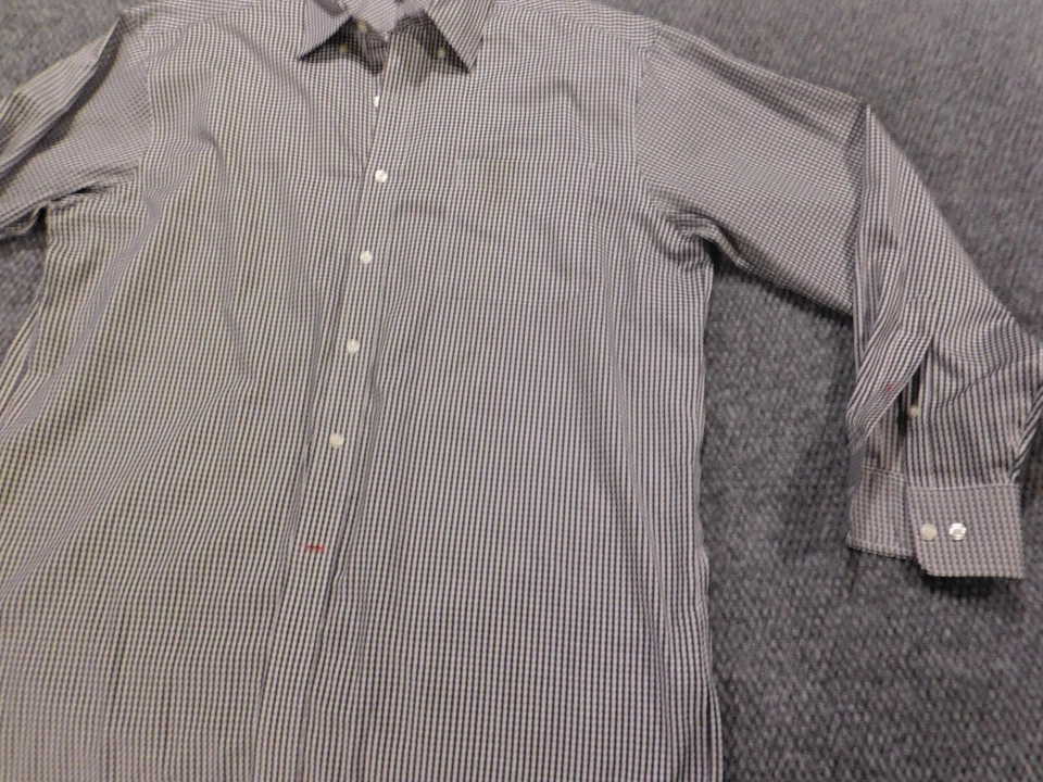 Camisa masculina Tommy Hilfiger 16.5 cinza xadrez botão para cima casual clássica - Imagem 2 de 4