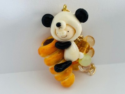 OOAK Japanese Handmade Kawaii Panda Piggy Croissant Bag Charm Keychain