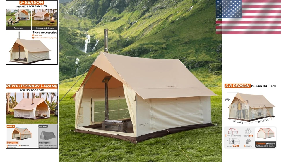 Tienda caliente resistente a la intemperie para 6-8 personas con gato de estufa - Amplio retiro de cabina familiar Foto 2 de 4