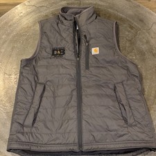 Carhartt Vest Mens Medium Gray Quilted Insulated Puffer Full Zip Workwear Logo