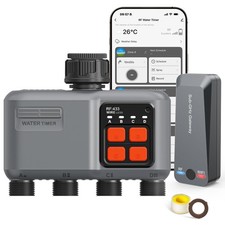 WiFi Sprinkler Timer 4 Zone with 984 Feet RF Gateway, 4 Outlet Smart Water Ti...