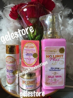 No Limit whitening skin milk set. Lotion, Serum, face cream and Bar soap 