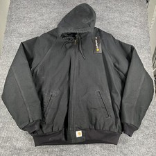 Carhartt Jacket Mens XL Black Duck Canvas Hooded Quilted Lined Active Jac J268