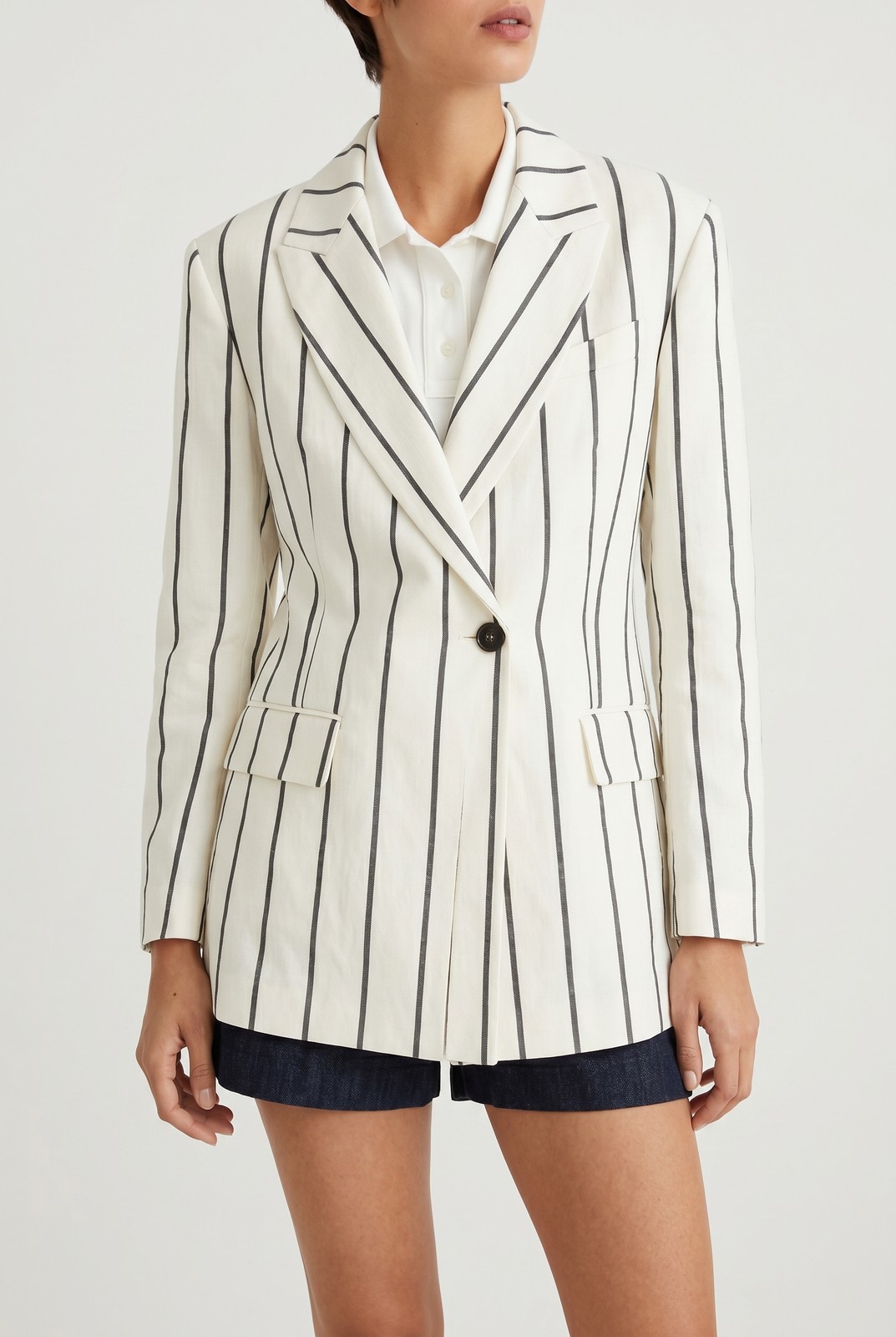 BRUNELLO CUCINELLI WOMEN'S WHITE STRIPED LINEN BLAZER MSRP $6595 SIZE 40