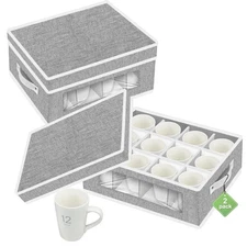 Mug Storage Box Organizer 2 Pack 24 Compartment Hard Shell Moving Protection