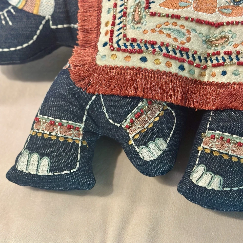 Elephant Pillow NWT Embroidery Beaded Tassel Fringe Boho Decor Global India Gift - Image 4 of 4