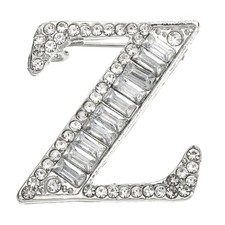 Letters Brooch Pins, Letter Z Initial Rhinestone Brooch, Silver