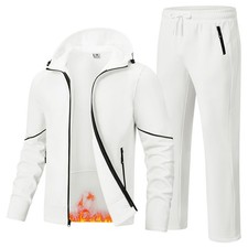 Men's Fleece Track Sweat Suit 2 Piece Set Hooded Winter Warm Up Jogging Track...