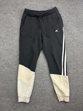 Adidas Sweatpants Mens Medium Black Fleece Joggers Side Stripe Colorblock Logo