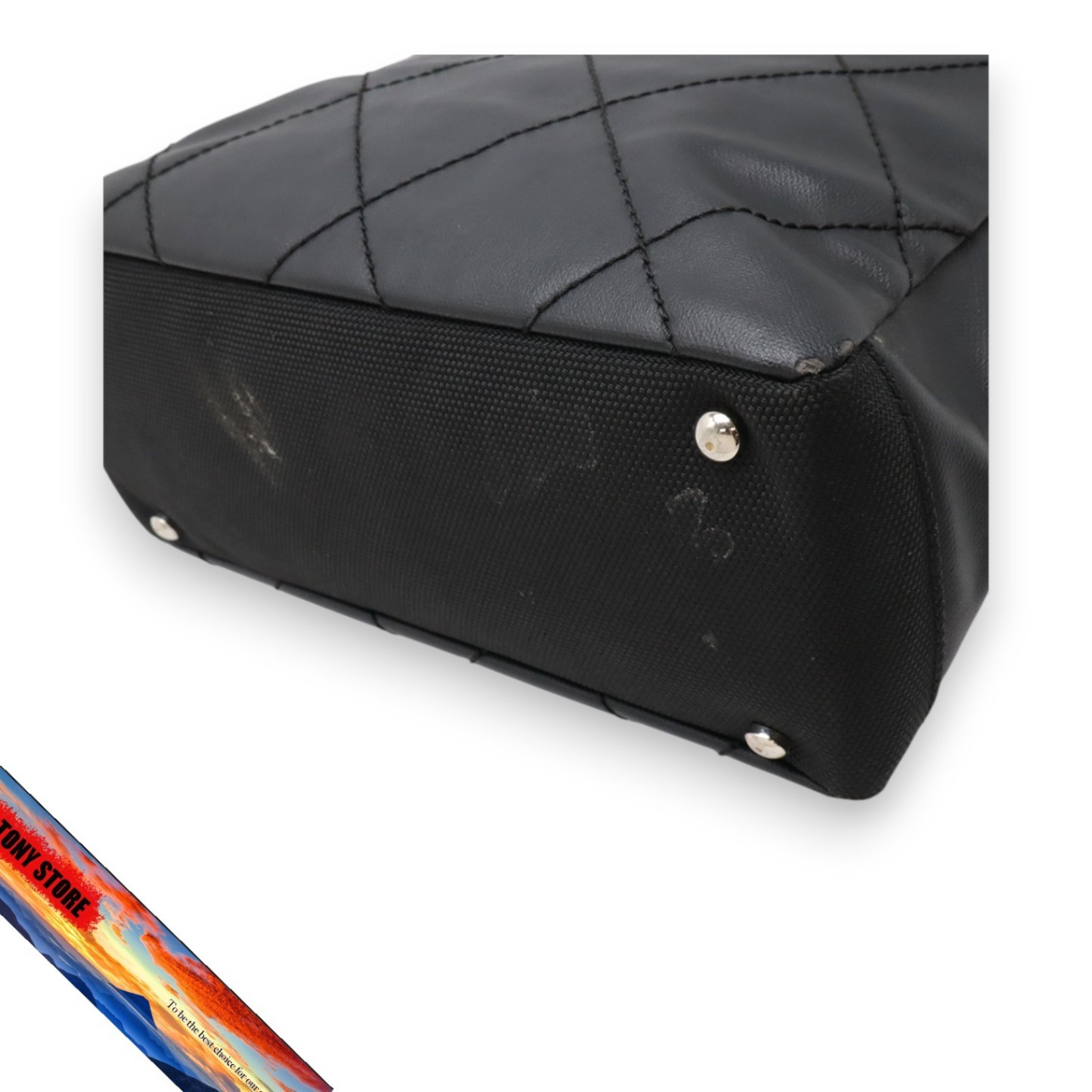 Chanel Paris Biarritz Tote PM Satin Coated Canvas Black used thumbnail 3