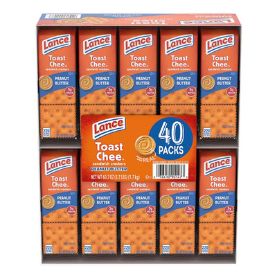 Lance Toastchee Peanut Butter Crackers Individual Wrapped 1.52 Oz., 40 PACKS!